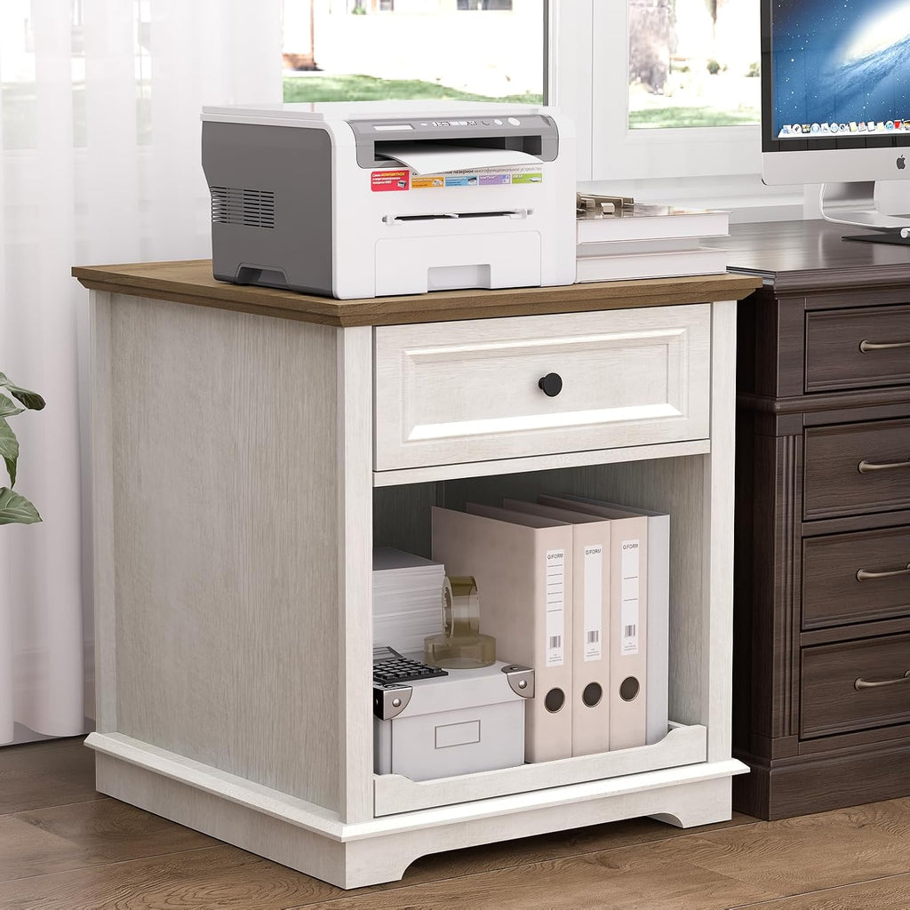 REDAYFUR Lateral File Cabinet 3 Drawer File Cabinet with Charging Station, Printer Stand with Open Adjustable Storage Shelves, Lateral Filing Cabinet for Home Office