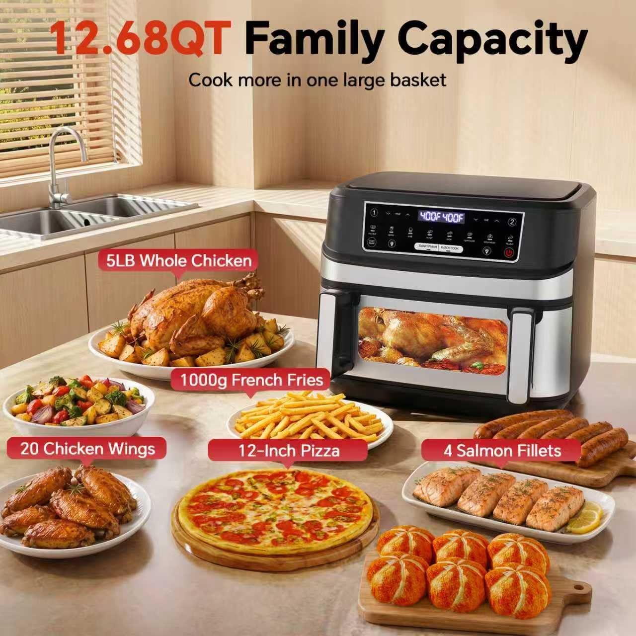 1600W Dual Zone Air Fryer Oven,12.69QT with Divider,Nonstick & Dishwasher-Safe Basket,Match Cook & Smart Finish to Roast,Recipes for Easy Cooking,Digital Touchscreen,Metal Sliver