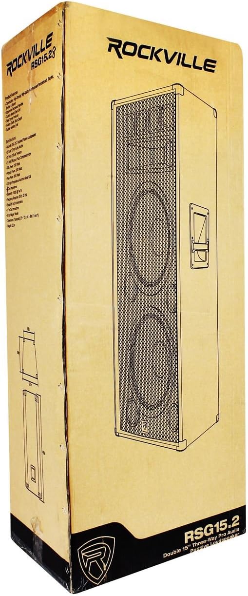 Rockville RSG15.28 Dual 15' 3000W Peak/1500W RMS 3-Way Passive PA Speaker 8-Ohm, High Power, Durable Build, Clear Audio, for DJs and Live Events