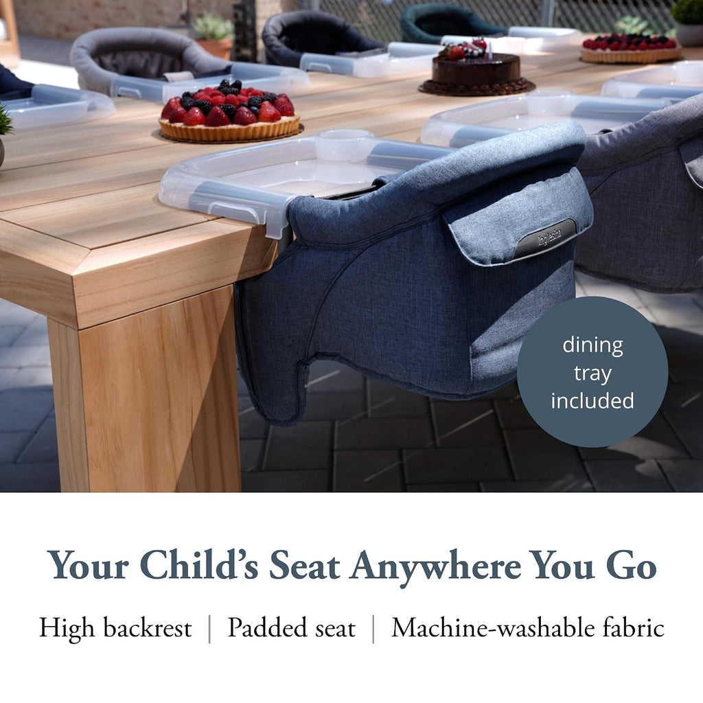 Inglesina Fast Table Chair - Slate Blue Melange + Fast Dining Tray - Portable Baby High Chair - for Babies & Toddlers up to 37 lbs - Fits Tables 0.8'' to 3.5'' Thick - Compact - Travel Bag Included