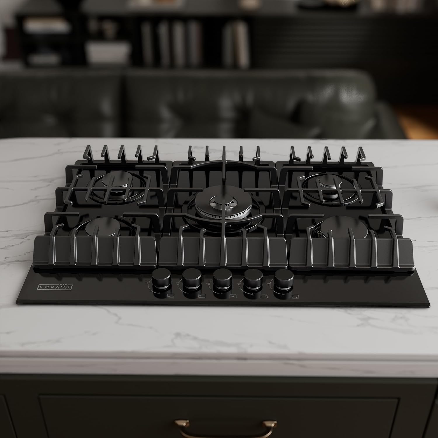 Empava 30 Inch Gas Cooktop LPG/NG Convertible with 5 Italy SABAF Burners Tempered Glass in Black
