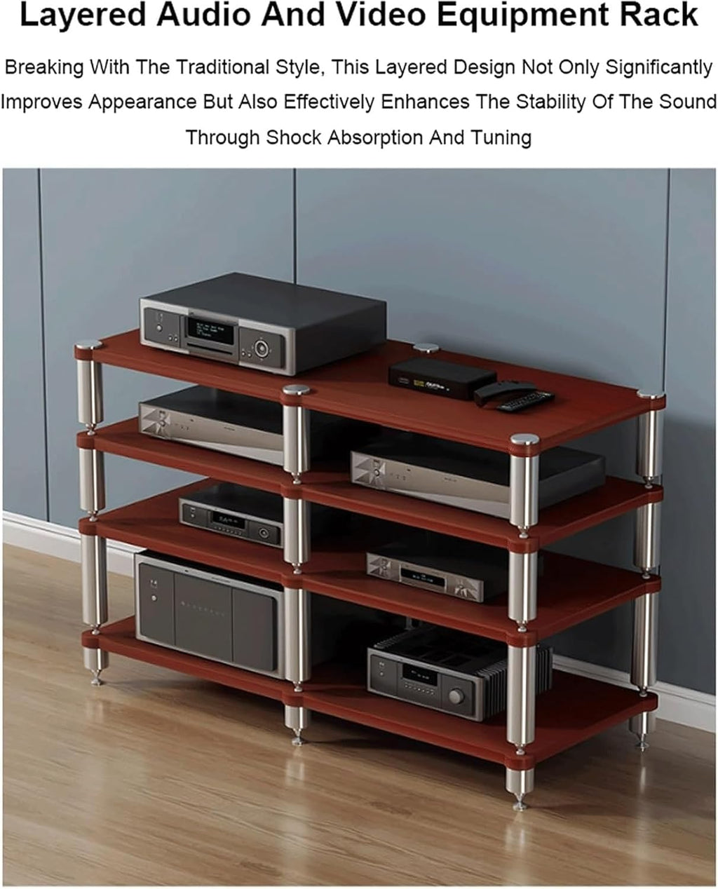 Stereo Stands Modern Audio Rack Tower AV Media Stand Wooden Tiered Shelves 2 Tier,3 Tier,4 Tier Audio Rack Shelf AV Media Player Stand(Black,3 Tier)