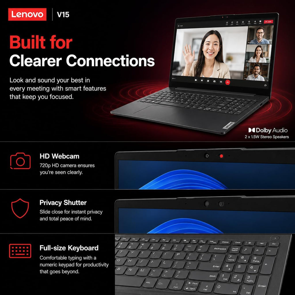 Lenovo 2026 Business and Student Laptop with MS 365 for Web, Intel Powerful Processor, 8GB DDR5, 256GB PCIE, 15.6' FHD Display, Wi-Fi 6, Fast Charging Speed, 14.5-Hour Battery Life, Windows 11 Pro