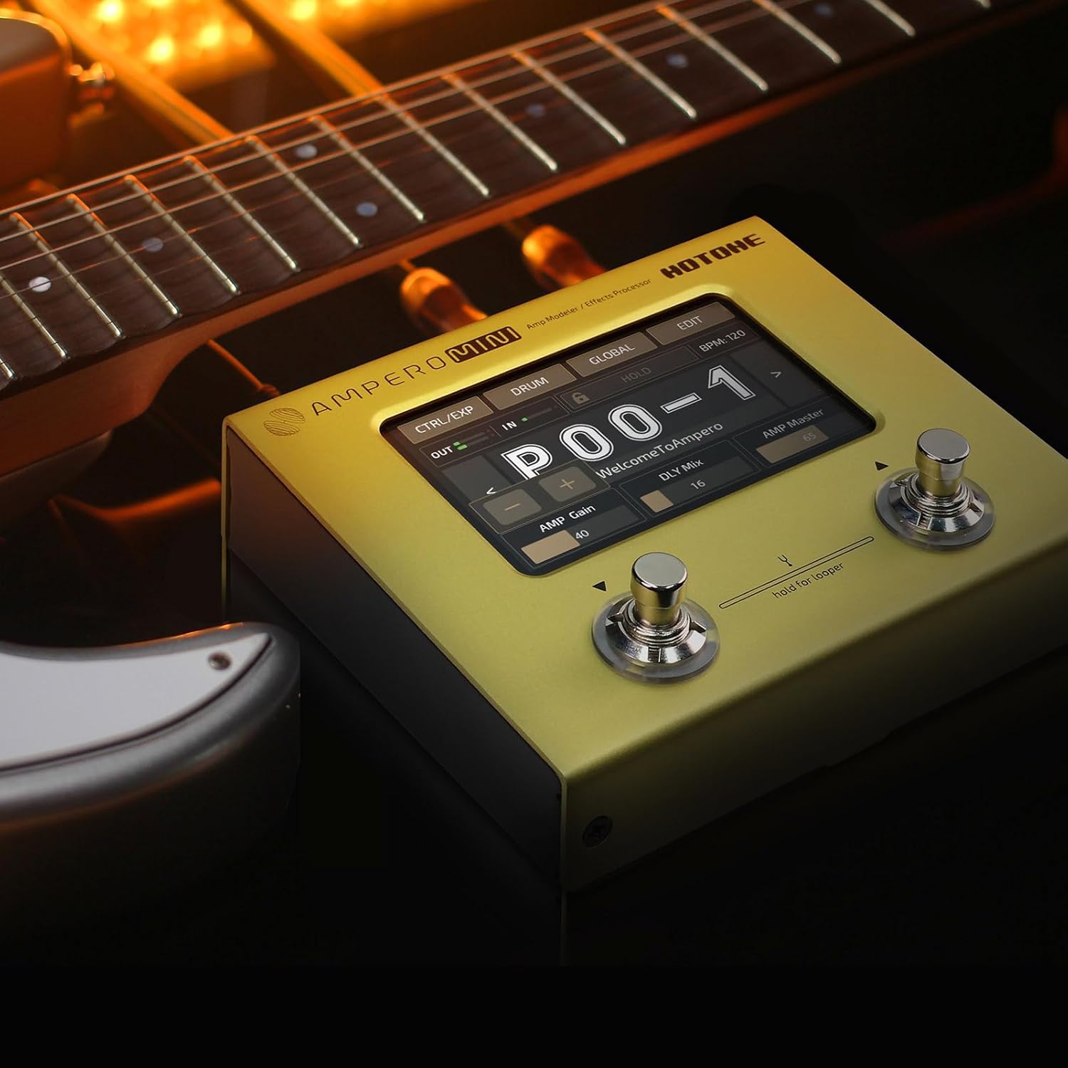 HOTONE Multi Effects Processor Pedal Guitar Bass Amp Modeling IR Cabinets Simulation Multi LanguageStereo OTG USB Audio Interface Ampero Mini MP-50 (include 10 PCS Additional Footswitch Toppers)