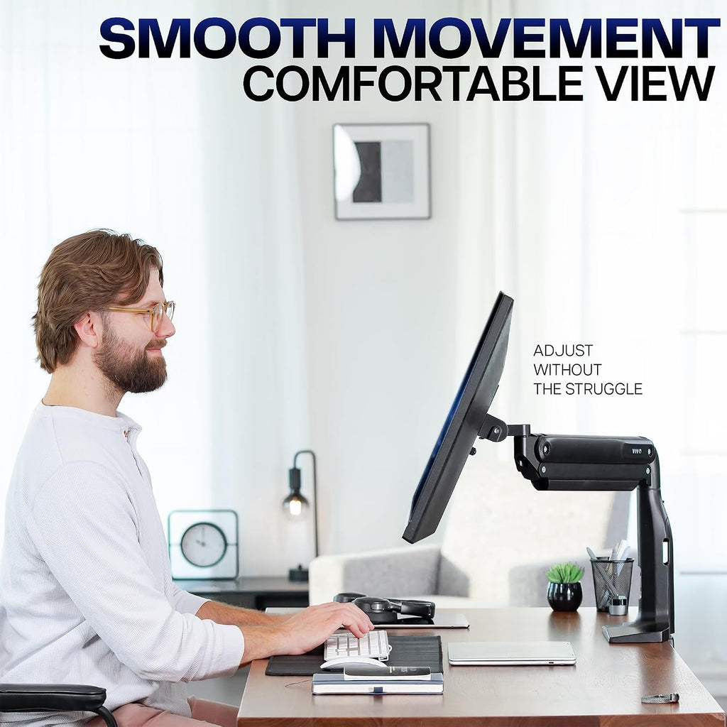 VIVO Aluminum Ultrawide Monitor Stand, Classic + USB, Fits up to 49 inch Screens, Single Articulating Pneumatic Arm, USB Ports, C-Clamp and Grommet Desk Mount, Max VESA 200x100, Black, STAND-V100HU