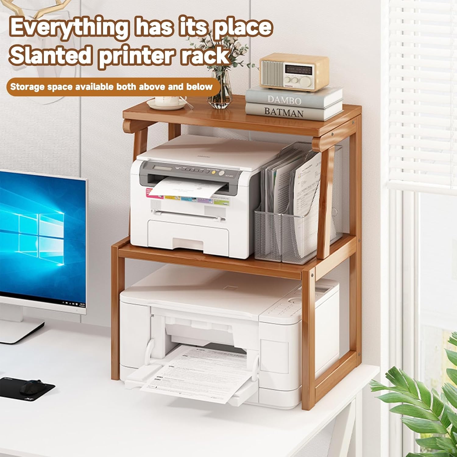 Printer Stand, Home Printer Stand, Office Printer Table, Printer Stand with Storage Shelf, Printer Cart for Fax Machine/3D Printer/Scanner(Brown,49 * 35 * 70 cm)