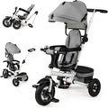 HONEY JOY Tricycle, 5-in-1 Folding Baby Trike Stroller w/Adjustable Handle & Canopy, Reversible Seat, Safety Belt, Folding Pedal, Bell, Storage, Push Tricycle for Toddlers 1-5 Years Old (Gray)