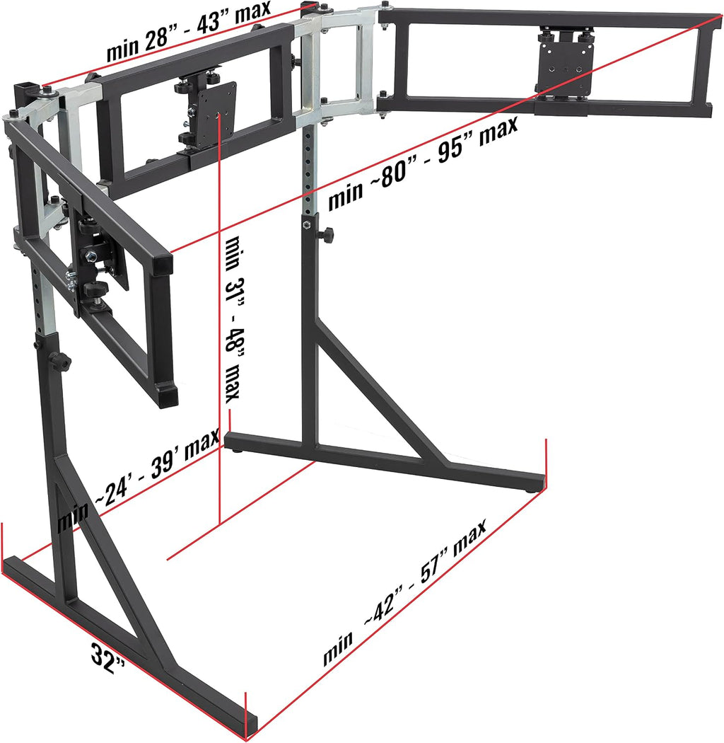 Triple Monitor Floor Stand GEN2 for Racing and Flight Simulators Model LD | for Monitors up to 100x100mm VESA Mount or 24, 27, 32, 34-39 (Triple Stand for Monitors, LD)