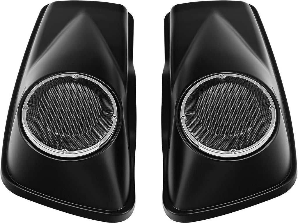 HR3 Color-Matched Black Denim Saddlebag Lids w/ 6.5' Speaker Grills Compatible with 2014-later Harley Touring Road Glide Street Glide Ultra Limited Electra Glide Standard