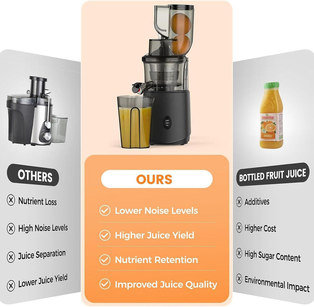 Cold Press Juice Extractor, Slow Masticating Juice Extractor, Cold Press Slow Blend Juice Extractor, Wide Juice Tank For Vegetable And Fruit Juice, High Juice Yield, Easy To Clean (Gray)