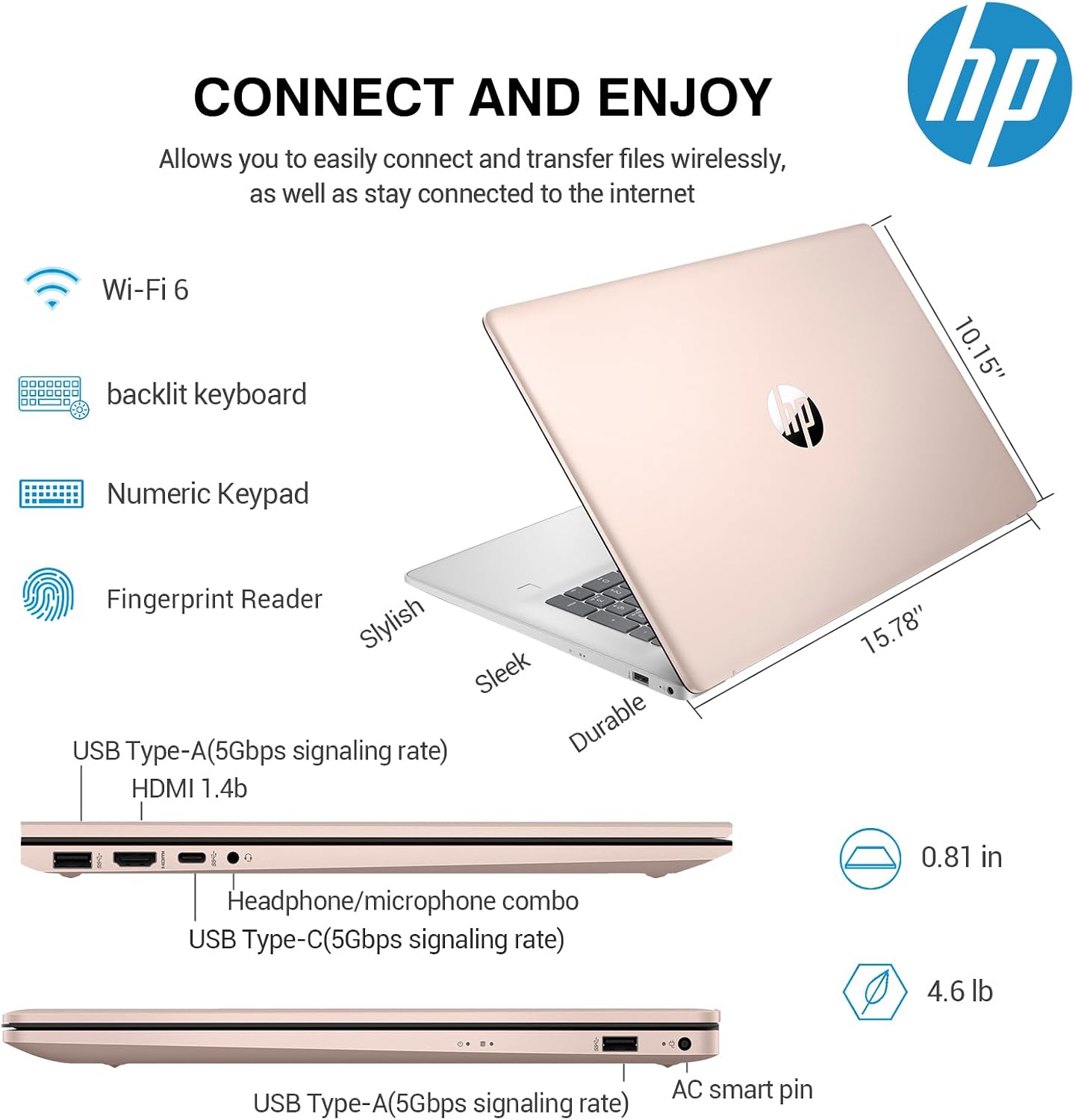 HP 17 Inch Touchscreen Laptop Computer, 17.3 HD+ Touch Screen Business Laptop PC, Intel Core i7, 64GB RAM 2TB SSD, Windows 11 Pro, Backlit 10 Key Number Pad, Fingerprint, Rose Gold