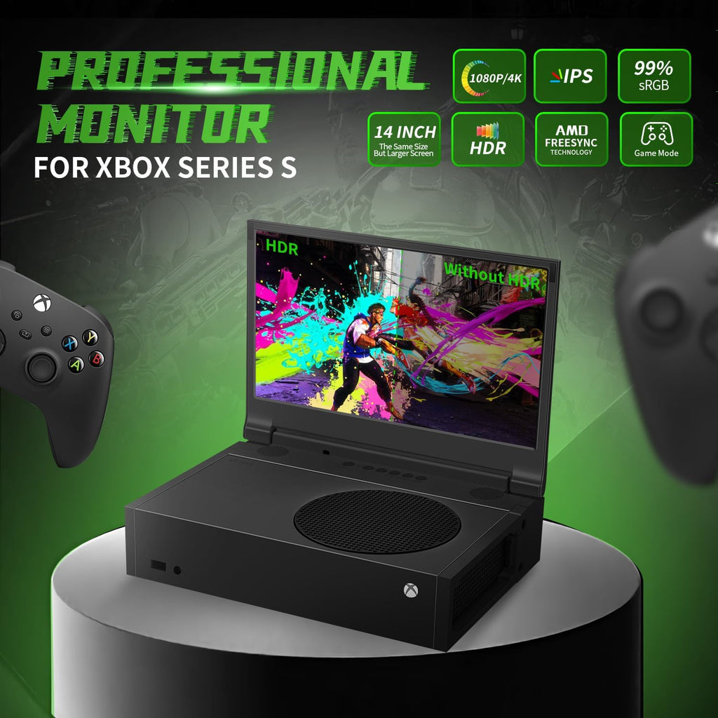 G-STORY 14'' Portable Monitor for Xbox Series S – 1TB SSD Black, 1080P Portable Gaming Monitor IPS Screen for Xbox Series S（not Included） with Two HDMI, HDR, Freesync, Game Mode, Travel Display