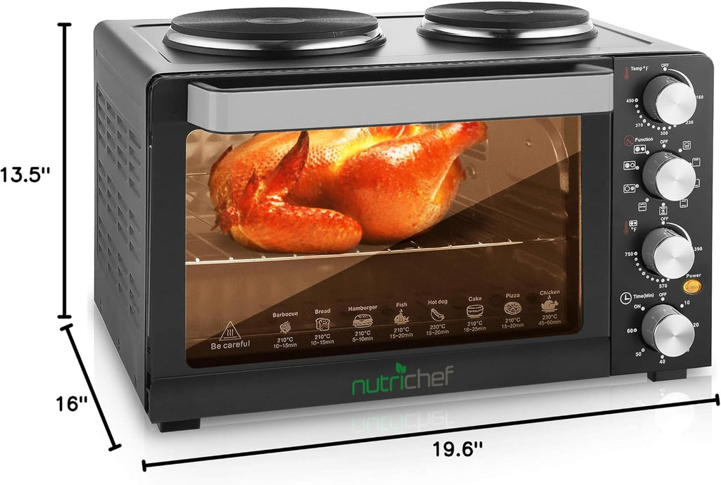 NutriChef Kitchen Convection Electric Countertop Rotisserie Toaster Oven Cooker with Food Warming Hot Plates, 30+ Quart (AZPKRTO28)