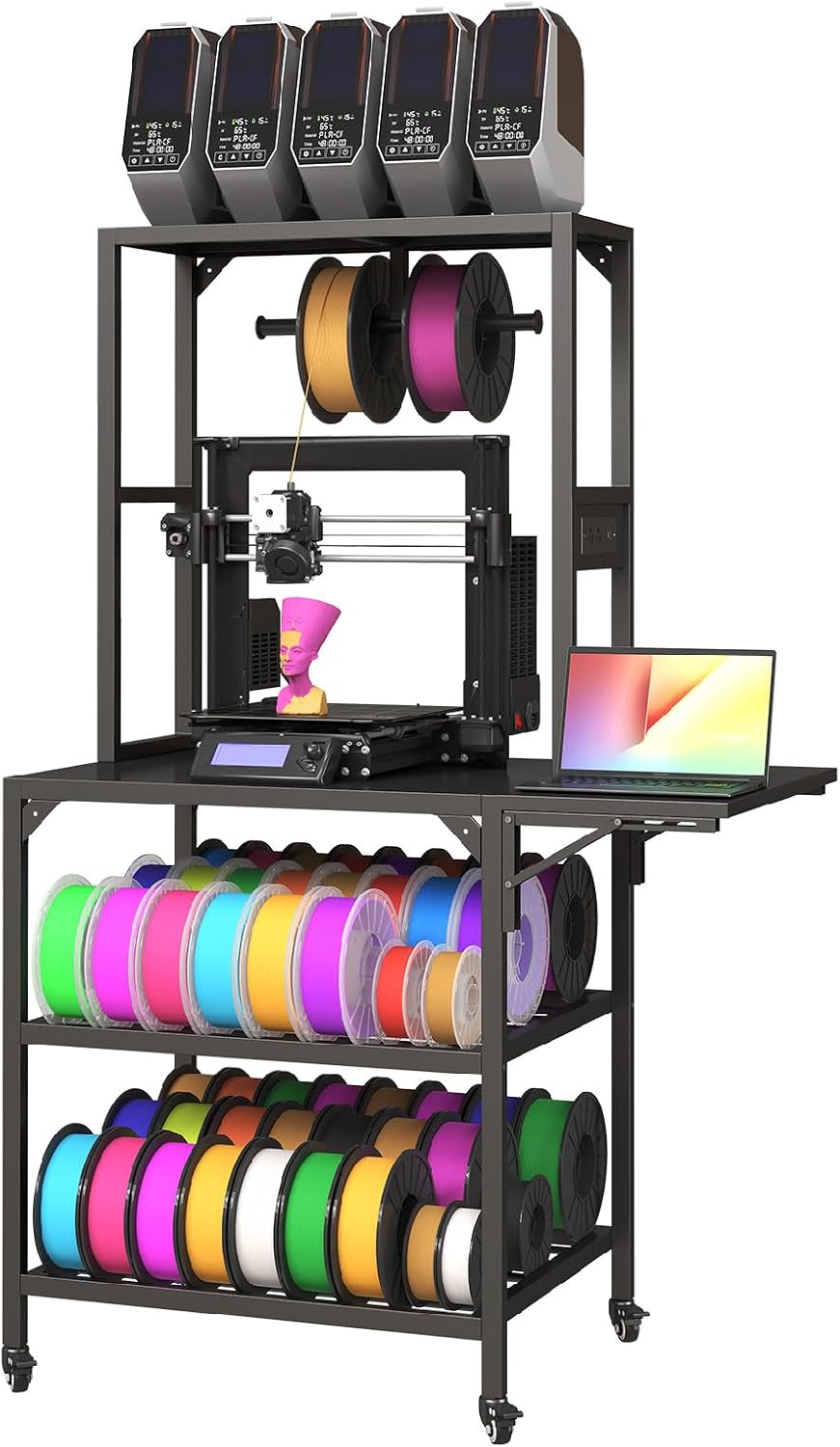 Heavy Duty 3D Printer Workbench Stand with Storage, All-in-One Table with T Style Filament Holder Rack & Wheels for Stable, Organized Printing Studio or Home Office