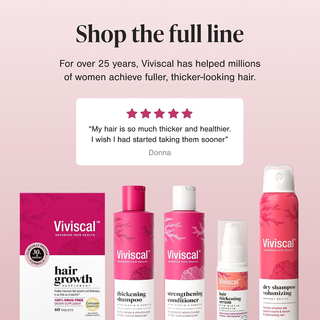 Viviscal Hair Growth Supplements for Women, Thicker Fuller Hair Support for Thinning Hair and Hair Loss, with Biotin and Marine Collagen, Drug-Free, 180 Tablets, 90-Day Supply