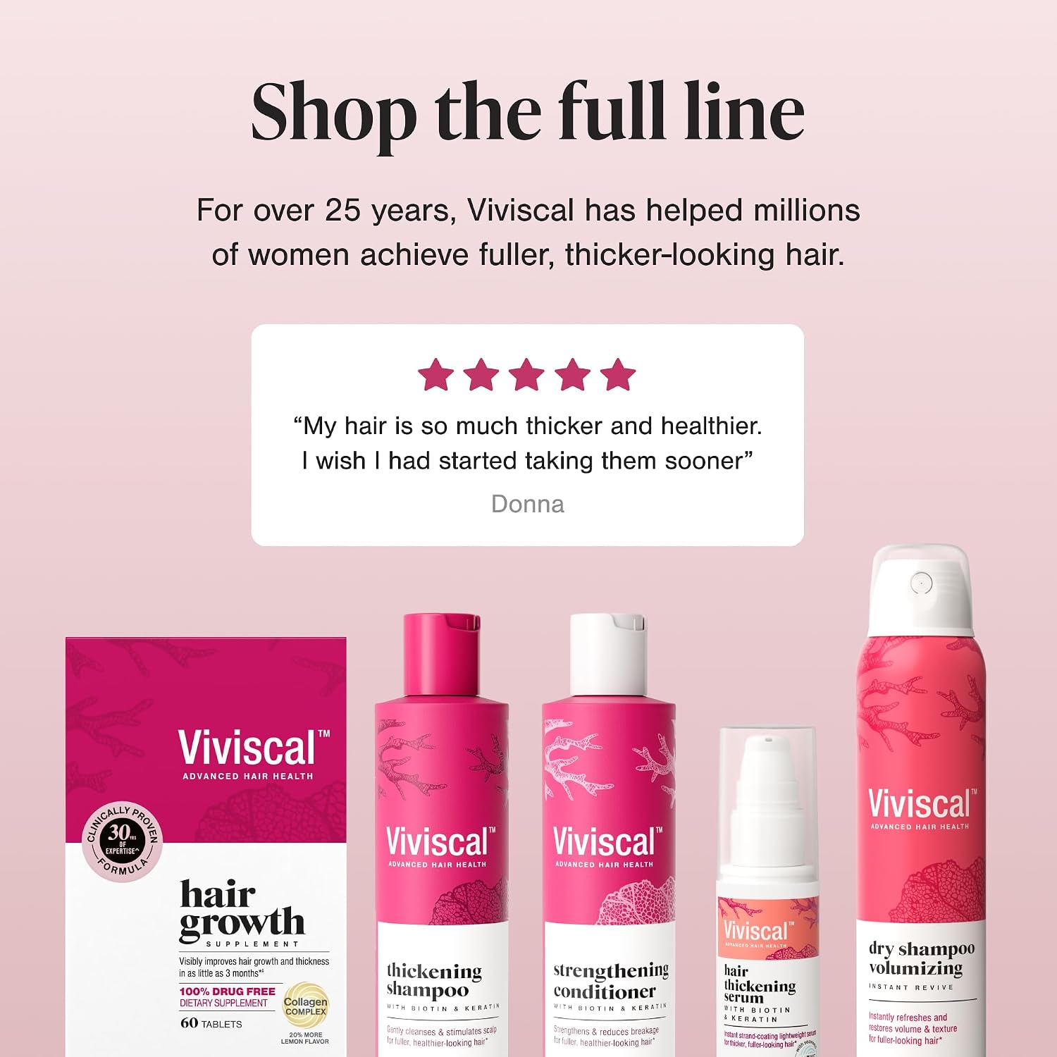 Viviscal Hair Growth Supplements for Women, Thicker Fuller Hair Support for Thinning Hair and Hair Loss, with Biotin and Marine Collagen, Drug-Free, 180 Tablets, 90-Day Supply
