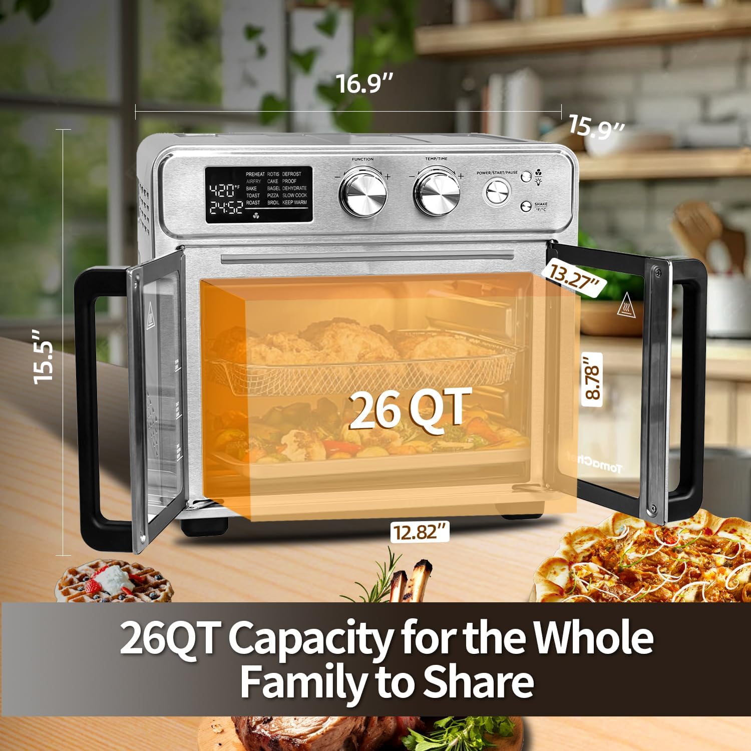 TomaChef 26QT French Door Air Fryer Toaster Oven Combo and Air Fryer