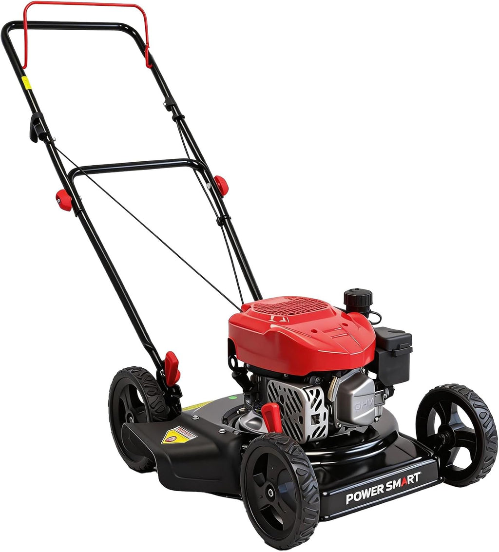 PowerSmart EasyCut 18-Inch Gas Lawn Mower, 144cc OHV Engine, Durable Steel Deck, Walk-Behind Push Mower with Side Discharge, 5-Position Height Adjustment, Lightweight Design for Small Yard