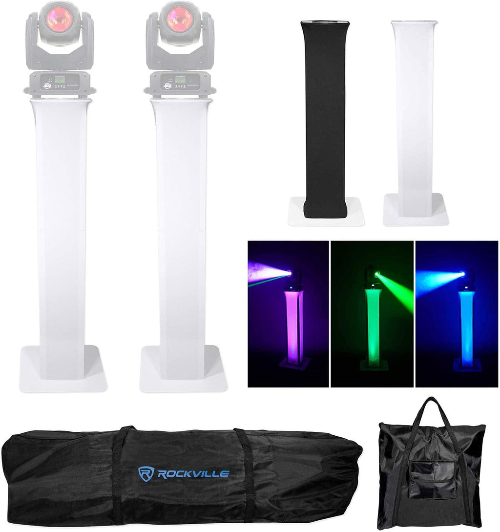 (2) Rockville RTP32W Totem Moving Head Light Stand+Black+White Scrims+Carry Bags for American DJ Vizi Beam RXONE Lights