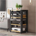 Audio Rack Stereo Rack Wooden Audio Equipment Rack Audio with Wheels Rack Cabinet HiFi Rack with Adjustable Shelves Stereo Shelf(Wood,4 Tier)