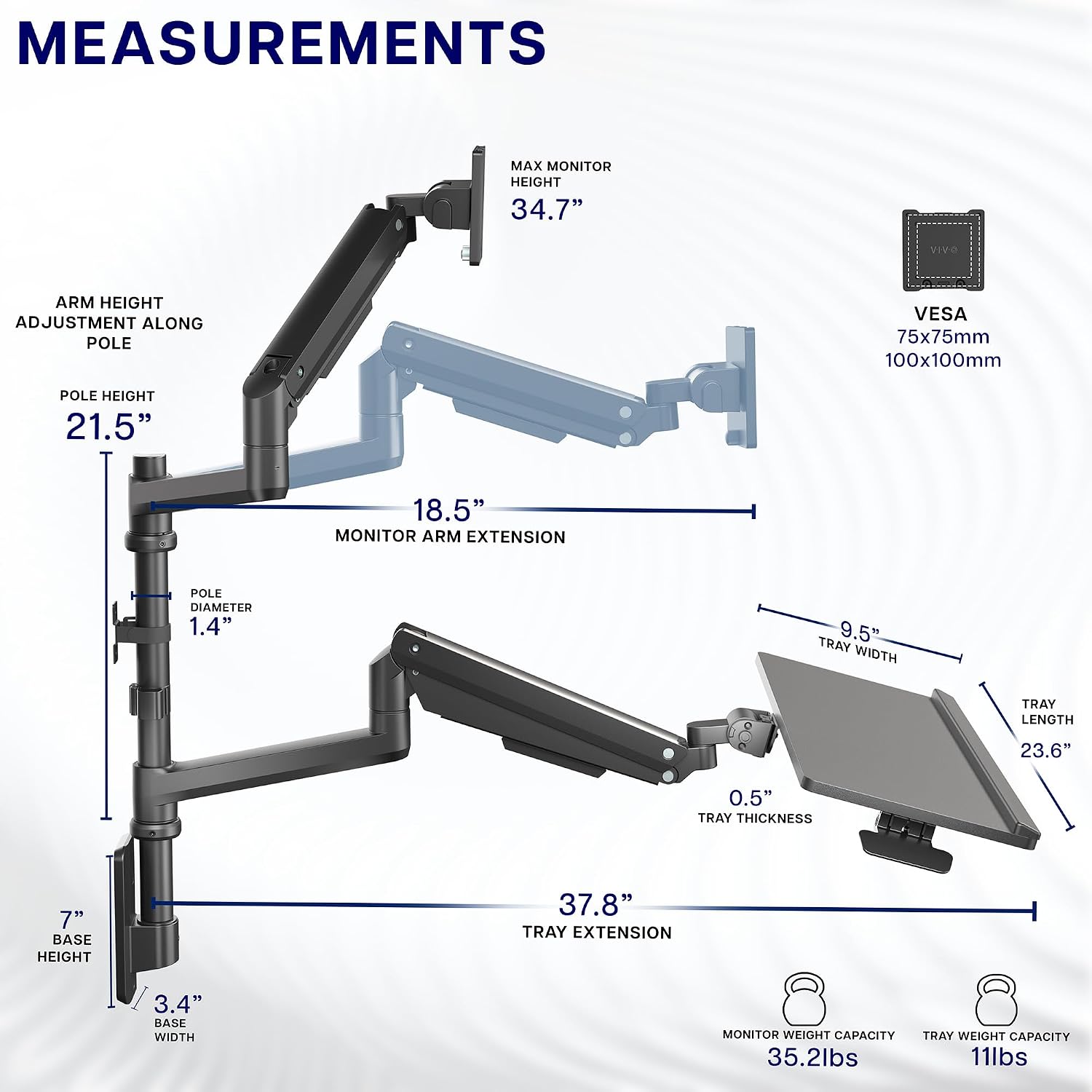 VIVO Sit-Stand Heavy Duty Ultrawide Monitor Wall Mount for Screens up to 49 inches with Height Adjustable Keyboard and Mouse Tray, Pneumatic Arm Computer Workstation, MOUNT-V120KB35C