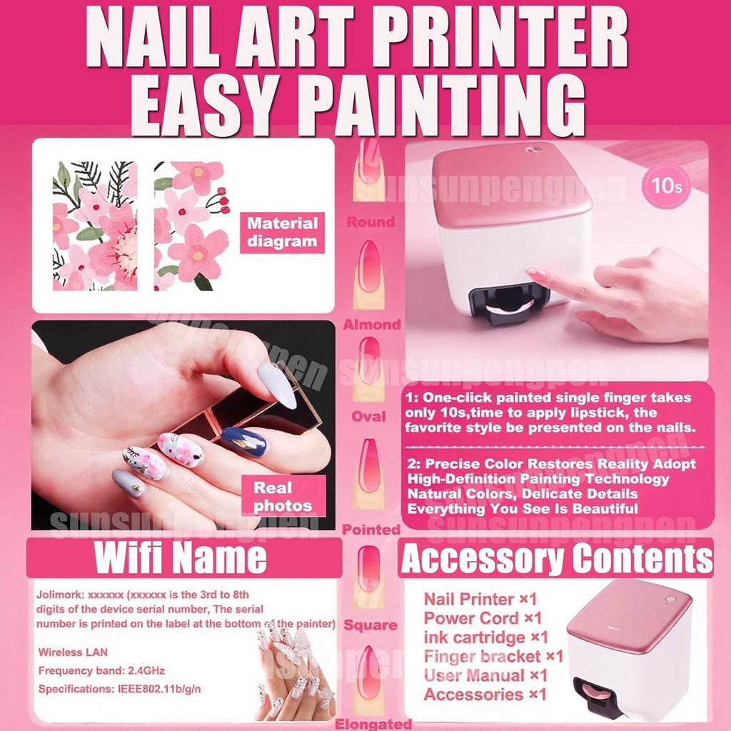 Nail Printer Nail Art Machine,Portable 3D Nail Painting Machine, 1000+ Designs, DIY Nail Printer Control Through Mobile App for Home Salon,Cute Girls Women Gift