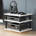 Small AV Component Stand - Portable Media Storage Rack, Stereo Tower Shelf with Metal Carbon Steel Frame for Audio/Video Equipment, Desktop Use (White, H25cm/9.8in)