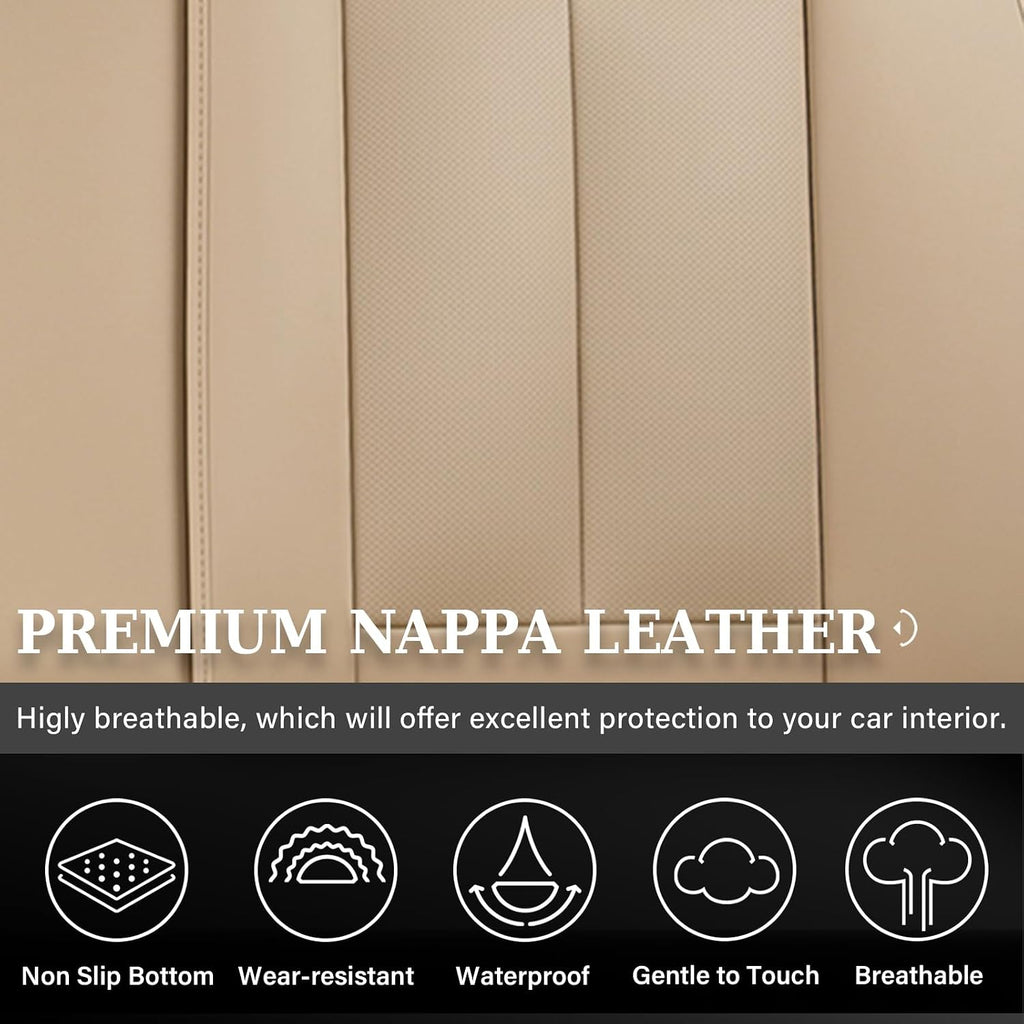 Coverado Car Seat Covers Beige, Backseat Cover for Dogs, Car Seat Protector for Back Seat, Car Seat Cushion Nappa Leather, 3-Pieces Waterproof Seat Covers Carseat Cover Universal Fit for Most Cars