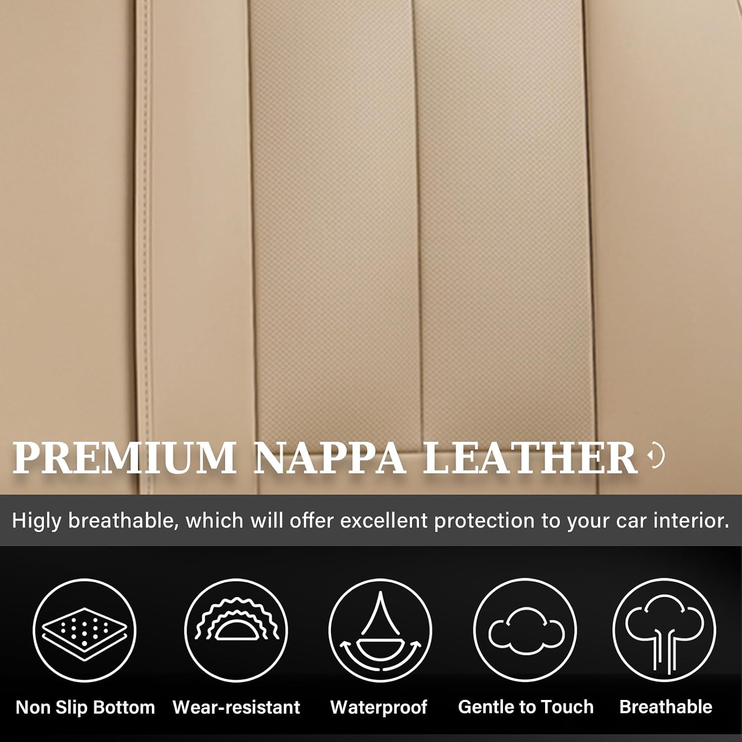 Coverado Car Seat Covers Beige, Backseat Cover for Dogs, Car Seat Protector for Back Seat, Car Seat Cushion Nappa Leather, 3-Pieces Waterproof Seat Covers Carseat Cover Universal Fit for Most Cars