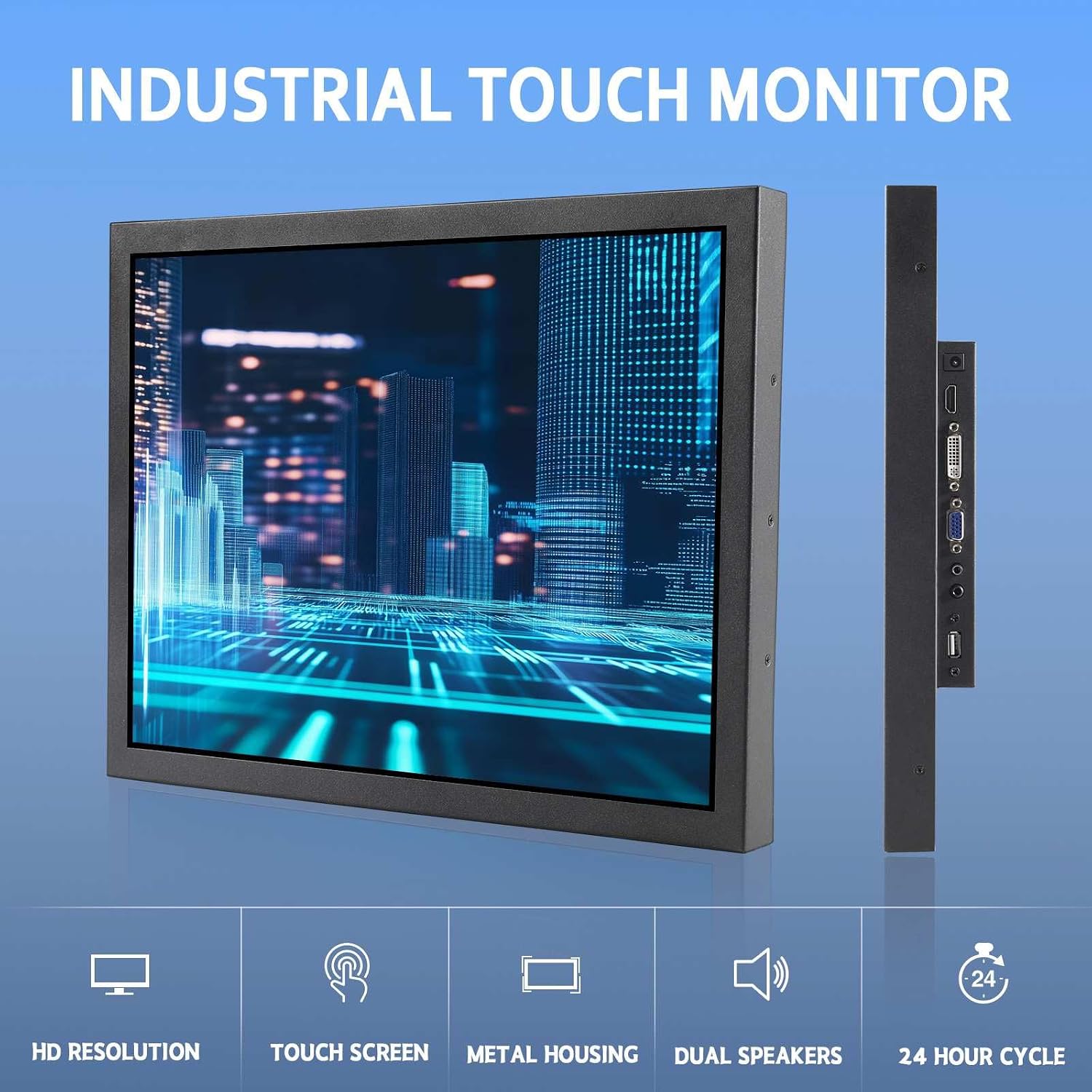 VSDISPLAY 15 Inch 1000 Nits High Brightness Touch Screen LCD Monitor 1024x768 IPS Outdoor Industrial Display with H/D DVI VGA Video Input