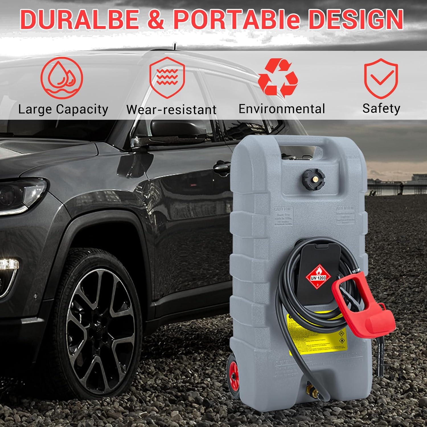 15 Gallon Portable Gas Tank with Caster,LE Fluid Transfer Siphon Pump,Fuel Caddy With 10Ft Hose. Delivery Hose Diesel Fuel Gas Can for Cars, Lawn Mowers, Boats Red/Gray/Yellow, Portable Diesel Can