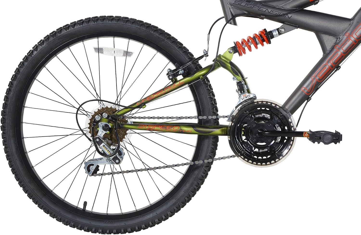 Dynacraft Vertical Gauntlet 24 Inch Bike, Teenager Bicycle Age 13-17, Mountain Bike for Men, 21 Speed Shimano Gear Shifters, Full Suspension, Adult Bicycle, Trail Ready Design