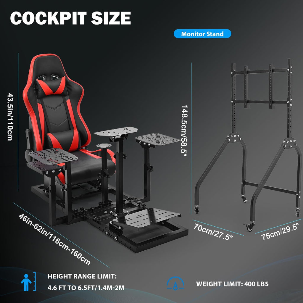 Anman Flight Racing Sim Cockpit with Monitor Stand and Adjustable Ergonomic Seat, Direct-Drive Ready 10Nm, 27-65' Display Mount
