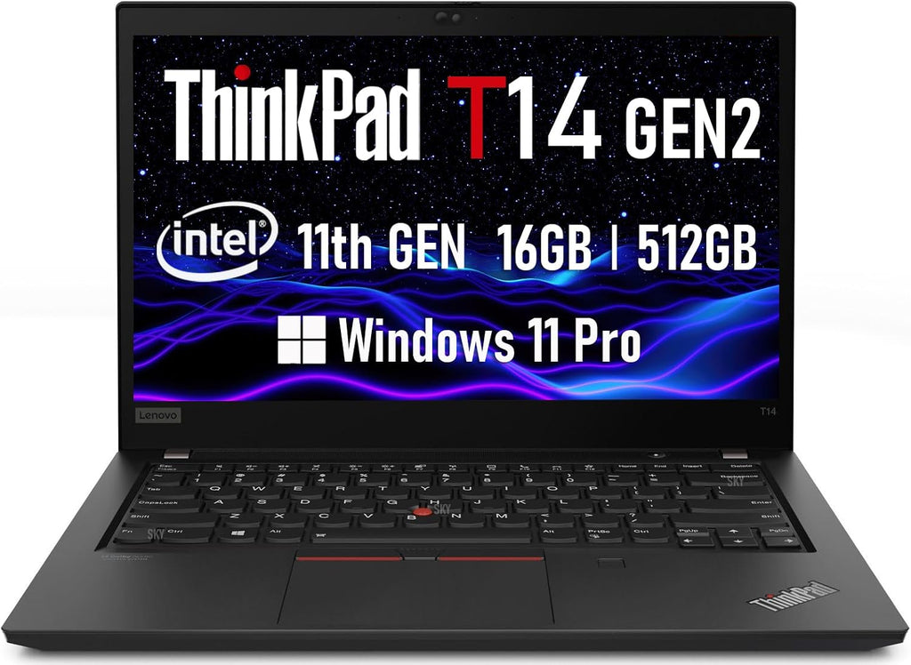 Lenovo ThinkPad T14 Gen 2 Business Laptop, 14' Full HD (1920 x 1080) Notebook PC, 11th Gen Quad-Core i5-1145G7, 16GB DDR4, 512GB SSD, HDMI, Windows 11 Pro (Renewed)