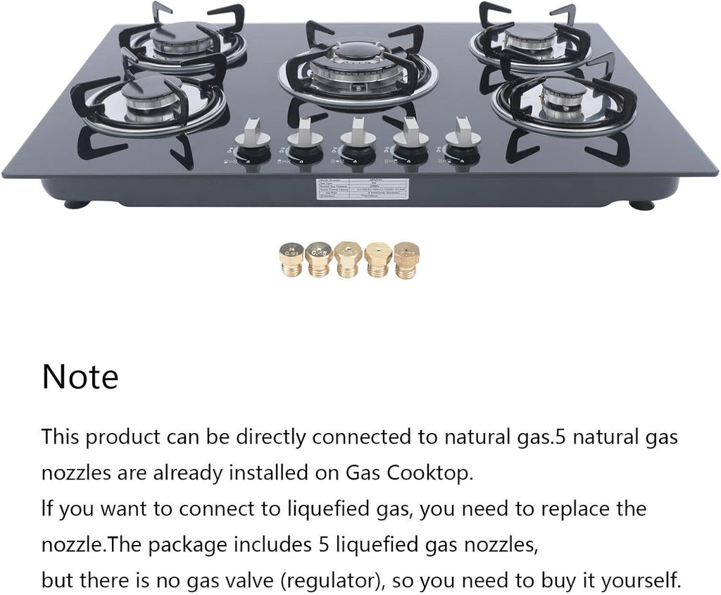 30' Gas Cooktop, Built-in 5 Burners Gas Stove Gas Hob Stovetop Thermocouple Protection Gas Range, Tempered Glass Cooktop Porcelain Ena Grates, Natural Gas LPG Gas Easy to Clean, 30.3'*20'