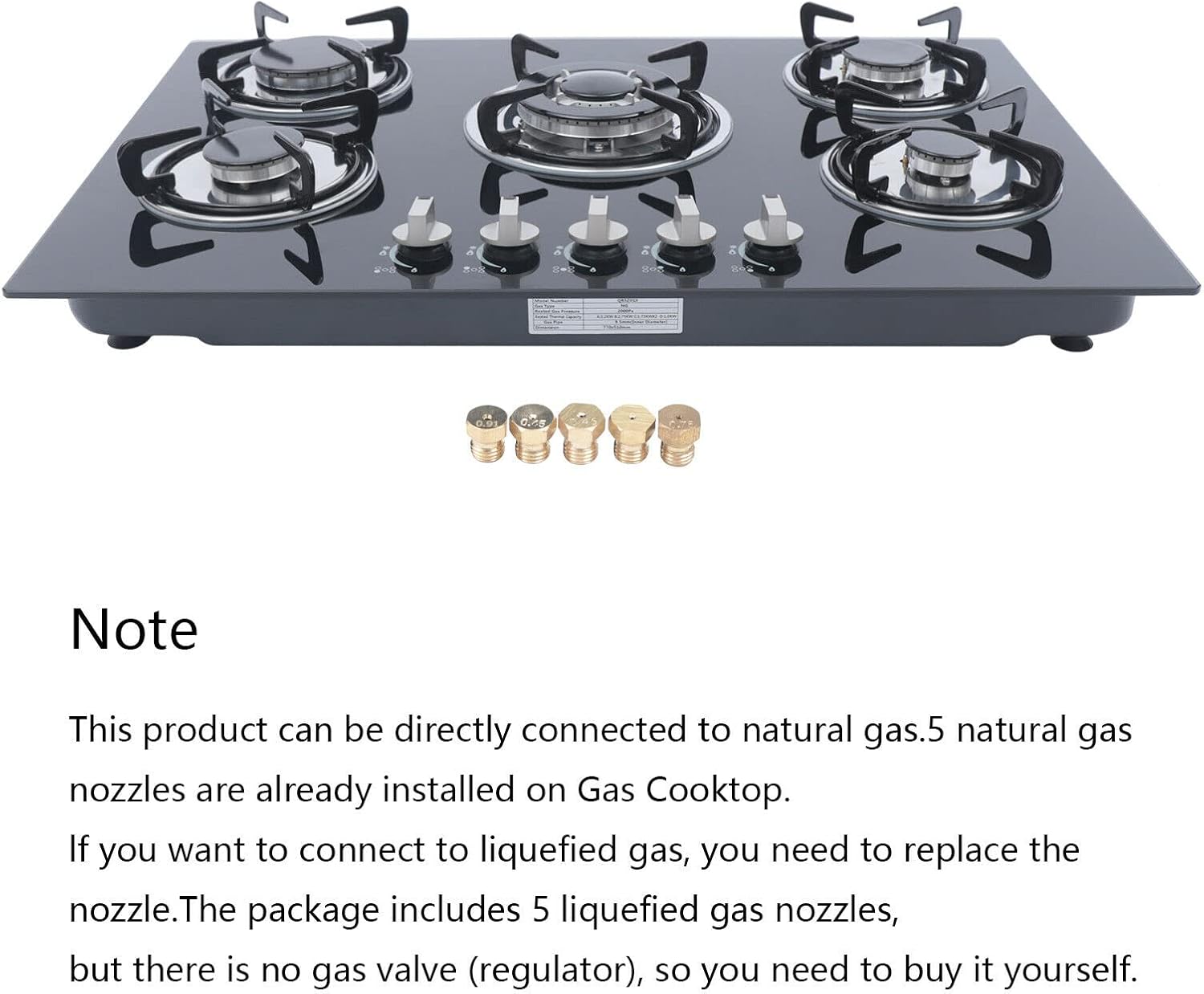 30' Gas Cooktop, Built-in 5 Burners Gas Stove Gas Hob Stovetop Thermocouple Protection Gas Range, Tempered Glass Cooktop Porcelain Ena Grates, Natural Gas LPG Gas Easy to Clean, 30.3'*20'