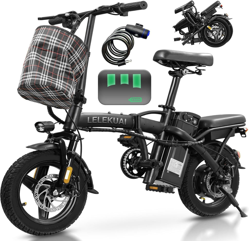 Electric Bike for Adults and Teens, 560-740W Motor, 20-25MPH Compact Commuter Folding Ebike, 32 Miles Range, 48V 10Ah Battery, 3-Level Pedal Assist, 14' Foldable Electric Bicycle, UL 2849 Certified
