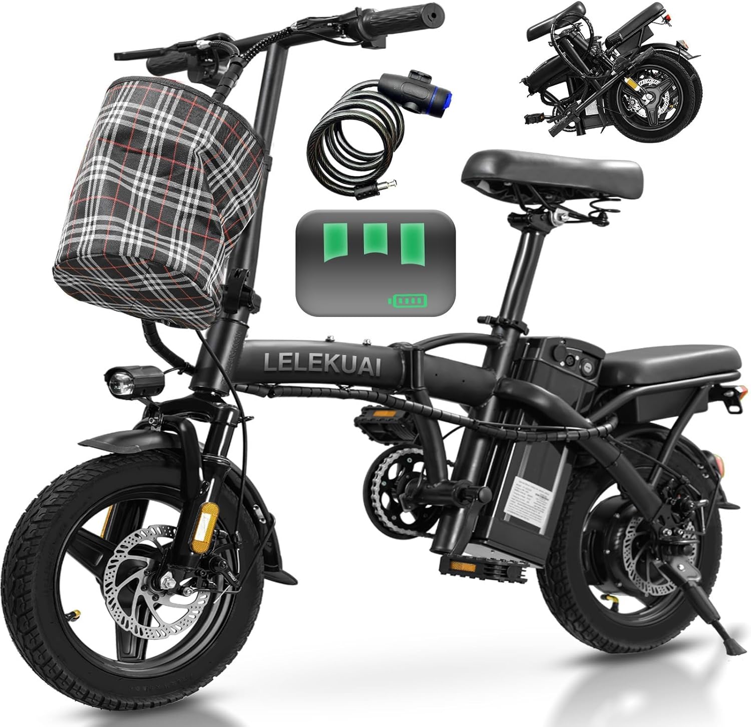 Electric Bike for Adults and Teens, 560-740W Motor, 20-25MPH Compact Commuter Folding Ebike, 32 Miles Range, 48V 10Ah Battery, 3-Level Pedal Assist, 14' Foldable Electric Bicycle, UL 2849 Certified