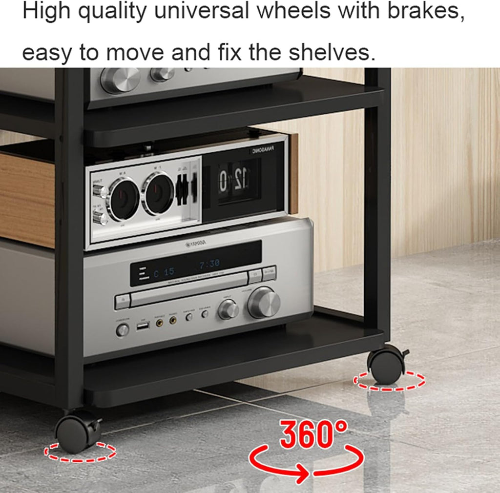 Modern 3-Tier Stereo Stand Cabinet, AV Media Game Console Storage, Corner Entertainment Center with Wooden Shelves for Audio Video Components (B, 50x40x48.5cm)