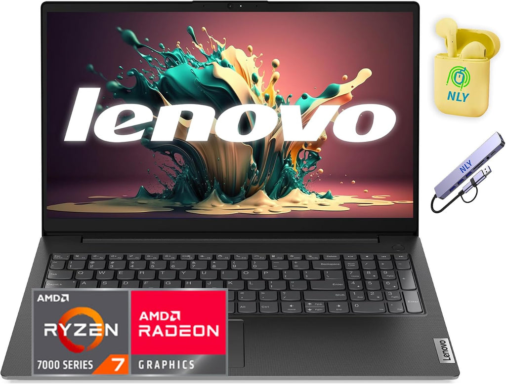 Lenovo Laptop, 15.6' FHD Business Laptop Computer, AMD Ryzen 7 8-Core Processor, 16GB RAM 512GB Storage (256GB SSD + 256GB Docking Station Set), Windows 11 Laptop, Numeric Keypad, NLY Earphones, Black