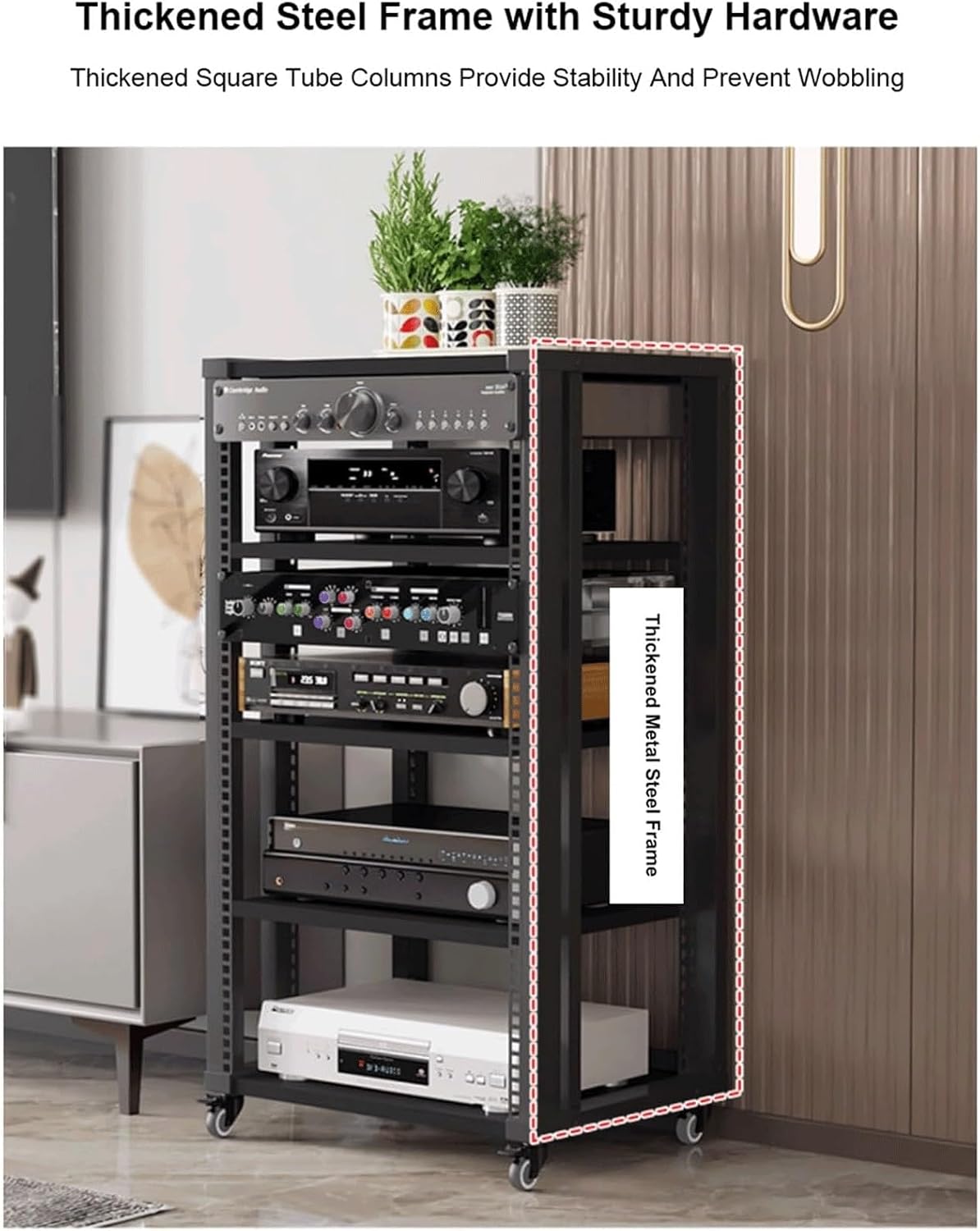 Audio Rack Stereo Rack Wooden Audio Equipment Rack Audio with Wheels Rack Cabinet HiFi Rack with Adjustable Shelves Stereo Shelf(Wood,5 Tier)