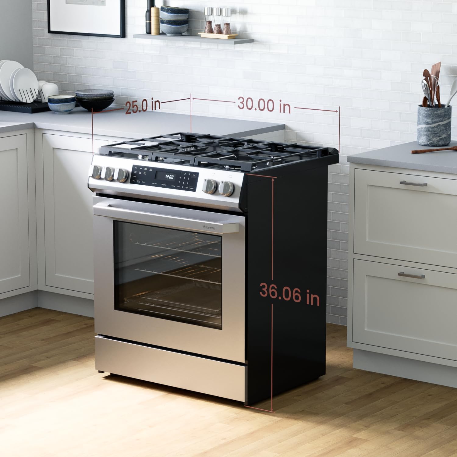 Rangaire RRG303GS 30' Glass Touch Gas Range Oven - Stainless Steel, Sealed Burners, True Convection, Self Cleaning, Easy Reach Racks