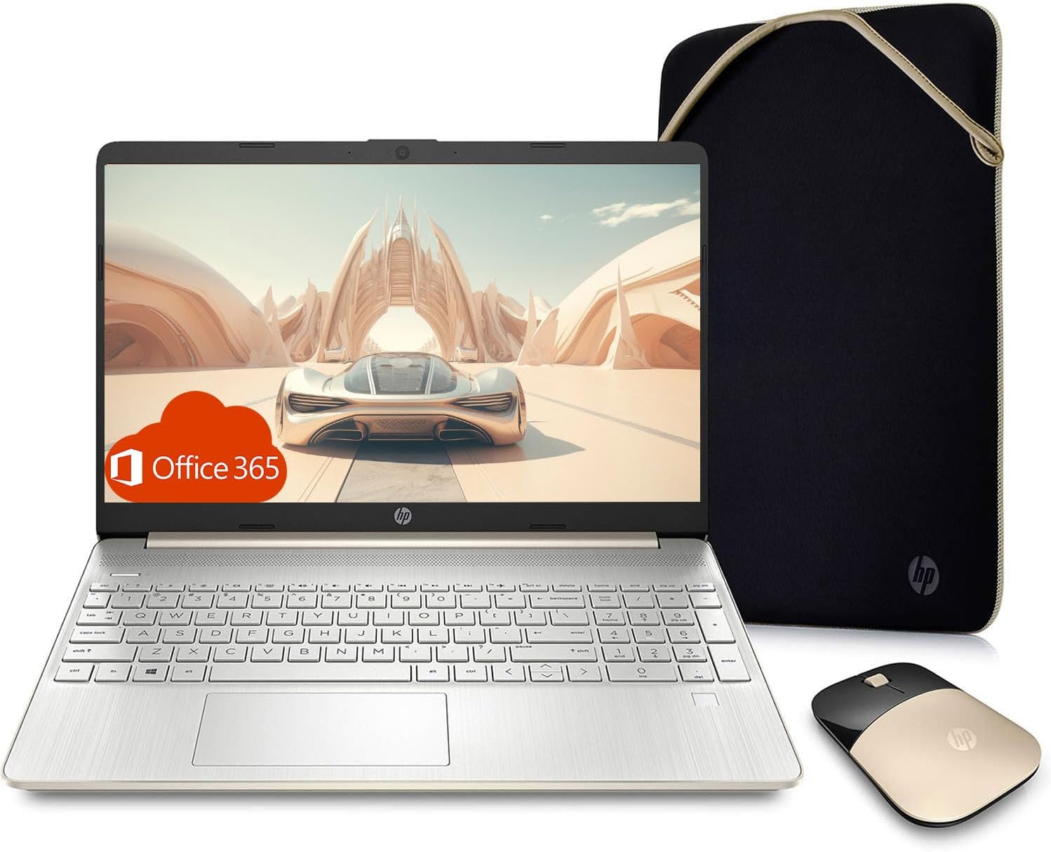 HP 15.6' Everyday Laptop, AMD Efficient Dual-Core Processor, 16GB RAM, 1TB SSD, USB-C, SD Card Reader, HDMI, Wi-Fi & Bluetooth, Long Battery Life, Windows 11 with 1 Year Microsoft 365, Gold
