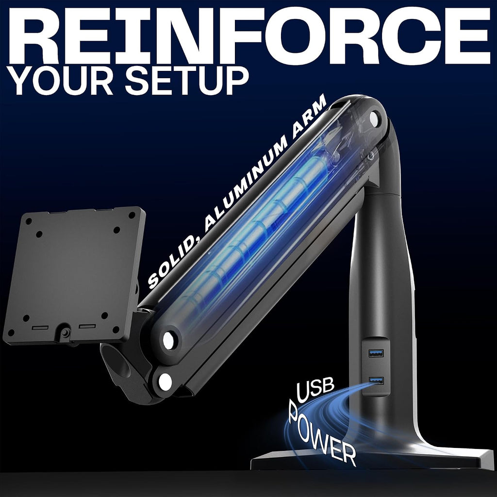 VIVO Aluminum Ultrawide Monitor Stand, Classic + USB, Fits up to 49 inch Screens, Single Articulating Pneumatic Arm, USB Ports, C-Clamp and Grommet Desk Mount, Max VESA 200x100, Black, STAND-V100HU