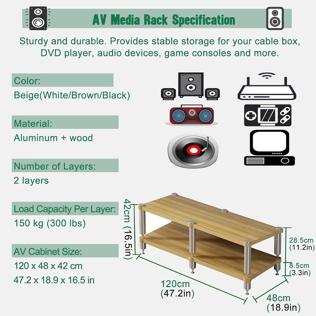 Home Theater AV Display Rack Heavy Duty, Audio Component Cabinet/Media Stereo Stand Equipment Shelf, 2 3 4 Tier Wooden Audio Equipment Organizer Shelf(White,120x48x42cm)