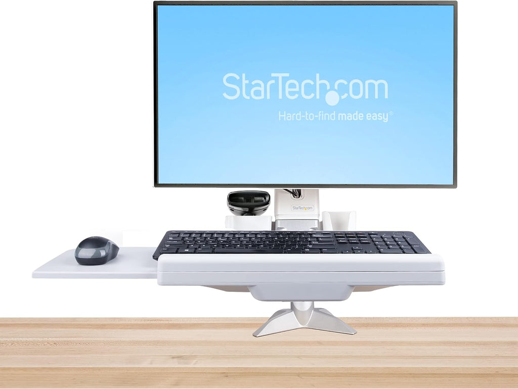 StarTech.com Sit-Stand Monitor Arm with Keyboard Tray - Adjustable Desk Mount Sit-Stand Workstation Arm for Single 27' VESA Display - Ergonomic Articulating Standing Desk Converter, TAA