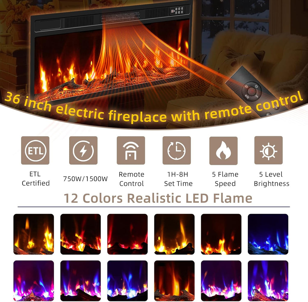 EAG 70' Electric Fireplace TV Stand with 36 inch Fireplace Up to 80' TVs, Entertainment Center with with Storage Cabinet & LED Lights, Modern Media Console for Living Room, White