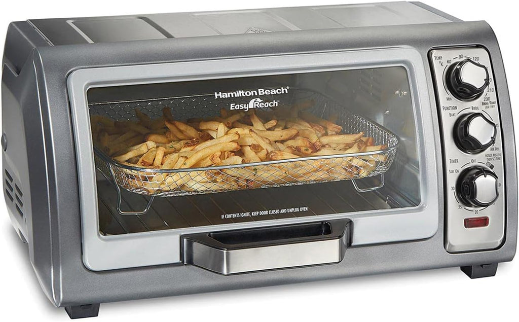 Hamilton Beach Toaster Oven Air Fryer Combo with Large Capacity & 6-Quart Slow Cooker with 3 Cooking Settings, Dishwasher-Safe Stoneware Crock & Glass Lid, Silver (33665G)