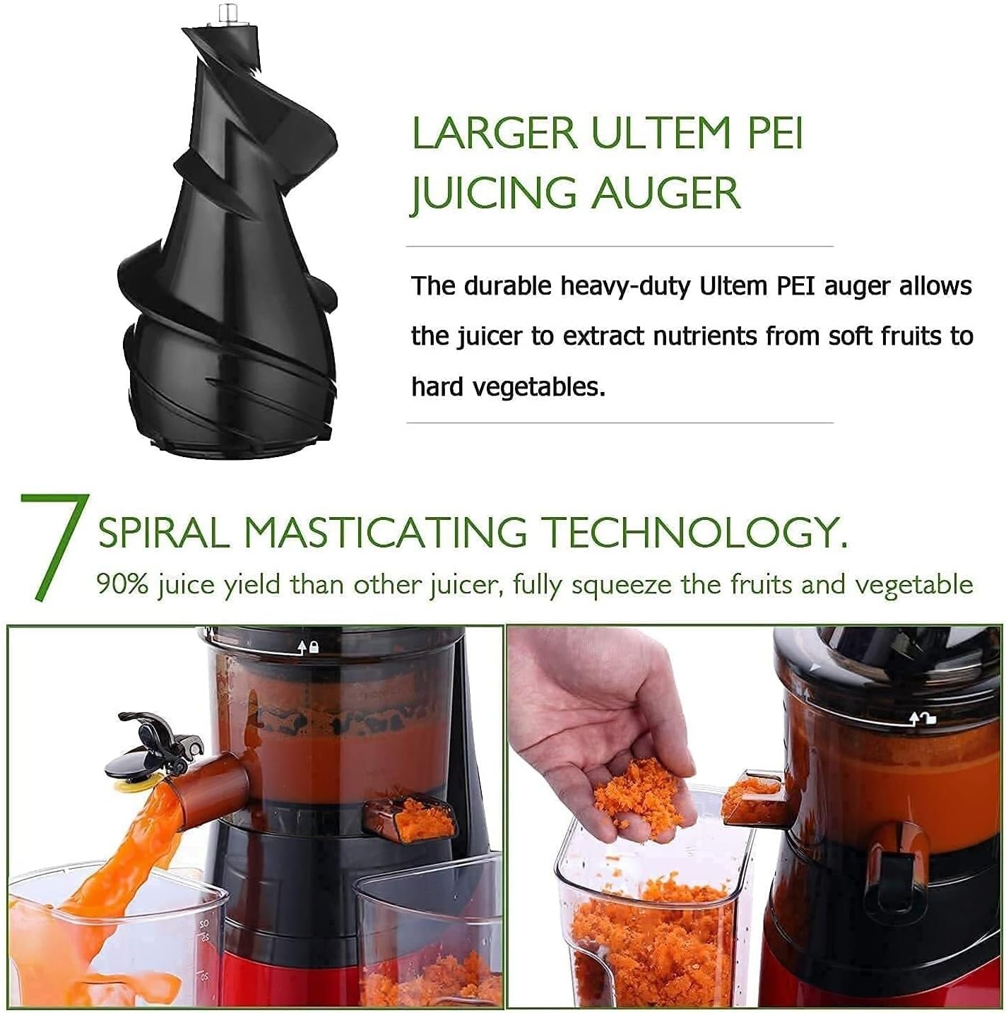Juicer Machines,Slow Press Machine Masticating Juice Extractor With 3'' Wide Chute for Fruit And Vegetable
