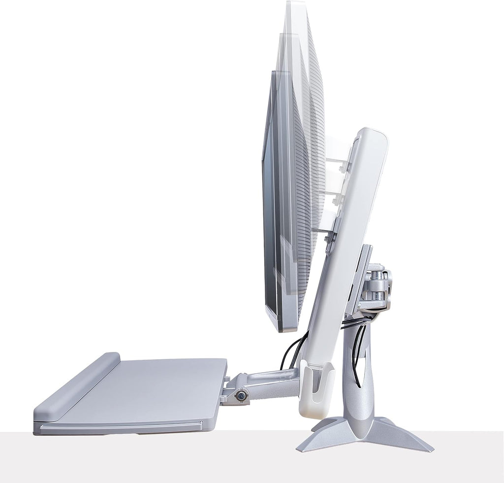 StarTech.com Sit-Stand Monitor Arm with Keyboard Tray - Adjustable Desk Mount Sit-Stand Workstation Arm for Single 27' VESA Display - Ergonomic Articulating Standing Desk Converter, TAA